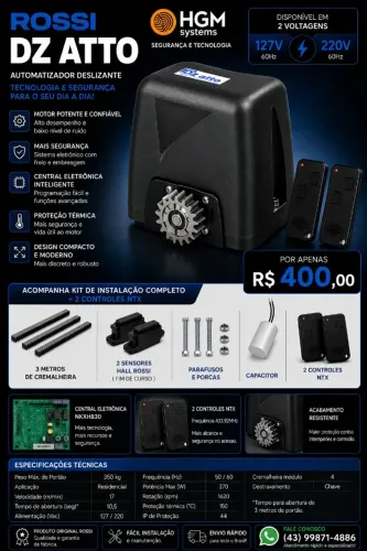 Motor Kit Automatizador Deslizante 350kg DZ Atto Turbo Rossi