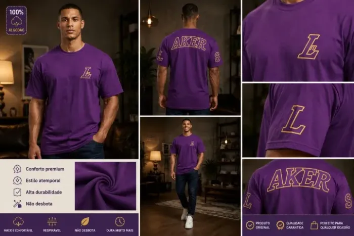 CAMISETA OVERSIZED 100% ALGODÃO MALHA SUEDINE - COR: ROXO - TAMANHO: M