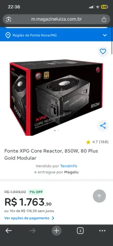 Fonte XPG Core Reactor, 850w, gold plus, full modular