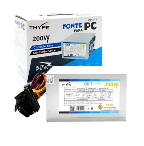 Fonte de Alimentação ATX THYPE 200W Bivolt com Cabo para PC