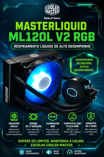 Water Cooler Cooler Master, modelo Masterliquid ML120L V2 RGB (NOVO/LACRADO!)