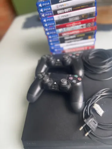PS4 Slim 1TB + 17 Jogos + 2 Controles | Aceito Troca em PS5