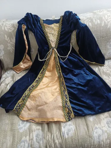 Vestido de Fantasia Medieval/Princesa Luxo - Azul e Dourado