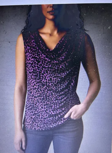 BLUSA MICHAEL KORS ANIMAL PRINT LILÁS E PRETO XL