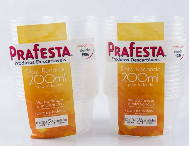 Lote 48 Potes Descartáveis 200ml Com Tampa Prafesta (2 Pacotes)