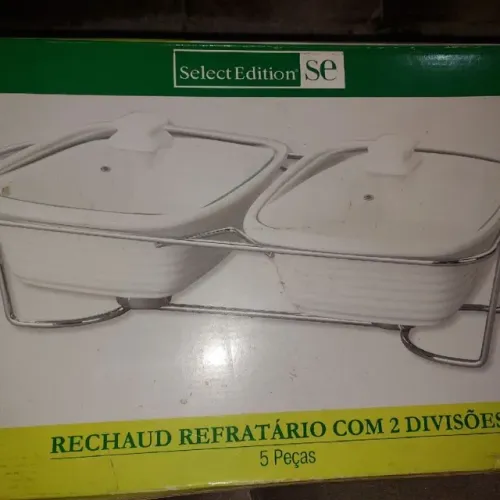 Rechaud refratário porcelana com tampa de vidro 2 divisoes - Select Edition