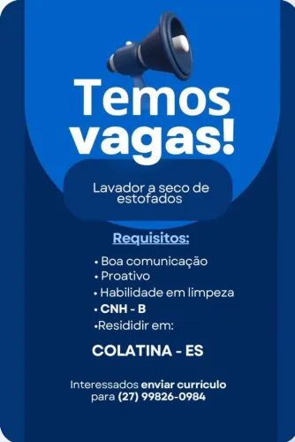 Vaga em Colatina estofados limpeza em Colatina ES