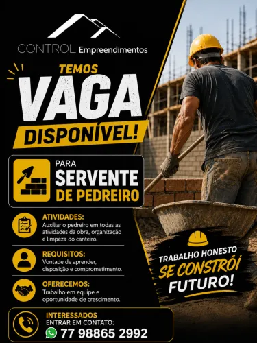 Vaga pra ajudante de pedreiro