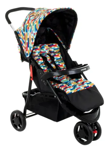 Carrinho De Passeio Para Bebê Delta Colorê Até 15kg Voyage Multicolor Preto