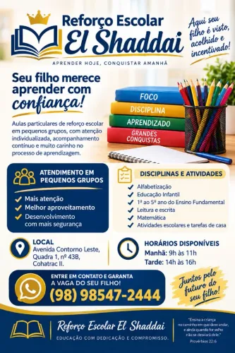 Matriculas abertas - Reforço Escolar El Shaddai