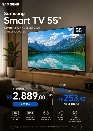 Samsung Smart TV 55" Crystal UHD 4K U8600F 2025<br>UN55U8600FGXZD