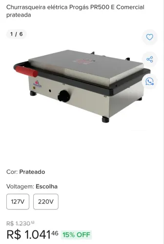 Churrasqueira elétrica Progás PR500 E Comercial prateada