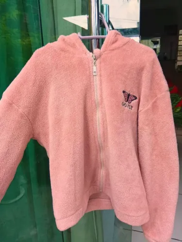 Casaco Teddy Rosa Com Capuz