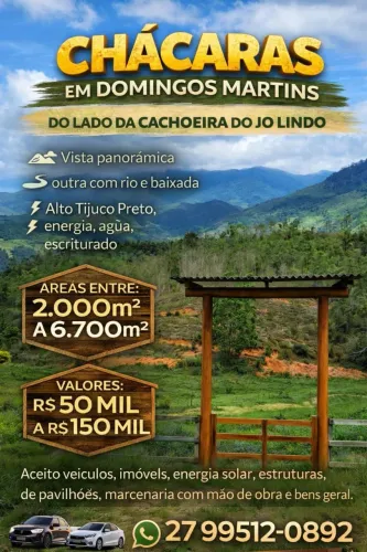 Chácaras com vista panorâmica nas montanhas Domingos Martins/ES, parcelo, aceito proposta<br>