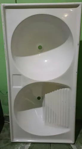 Tanque Duplo 1,00m Fibra Branco - NOVA- Pia de Lavanderia com Esfregador