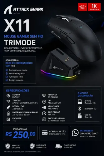 Attack shark x11 preto NOVO