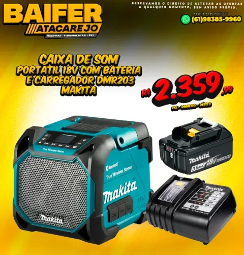 Caixa de Som Portátil 18v com Bateria e Carregador Dmr203 Makita