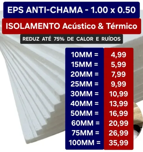 Isopor Antichama p/ Isolamento Acústico e Térmico 