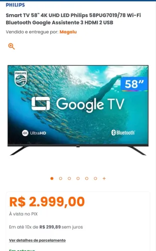 Tv philips smart 58 polegadas, nova na caixa com nota