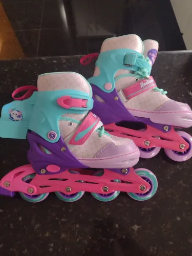 Patins Infantil Inline Ajustável Luz Fumaça Menina - 34-37
