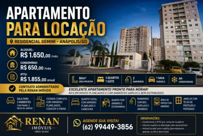 ? APARTAMENTO TÉRREO PARA ALUGAR | TORRES DO MIRANTE - VILA JAIARA | ANÁPOLIS/GO