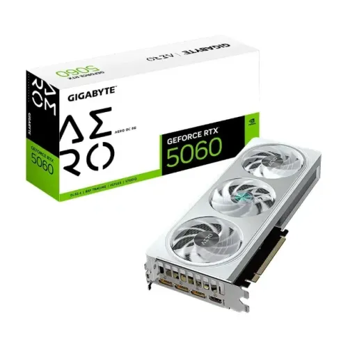Placa de Vídeo Gigabyte RTX 5060 AERO OC 8G NVIDIA GeForce, 8GB GDDR7, 128bits, DLSS, Trip