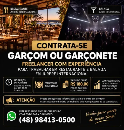 Contrata-se garçom ou garçonete freelancer com experiência