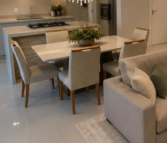 Conjunto de mesa laqueada com espelho cadeiras 1,80 m