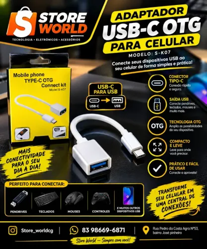 Cabo Otg Tipo C - Produto novo. Store w.