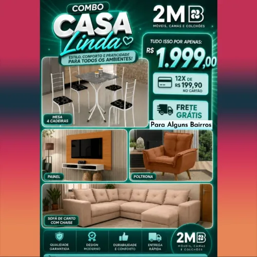 Combo Casa Linda com Sofa Mesa Painel e Poltrona. FRETE GRÁTIS