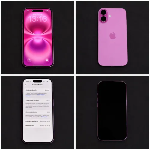 iPhone 16 Rosa 128GB + Caixa Original + 9 Capinhas