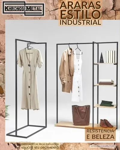 Estilo Industrial, araras para lojas em metal 