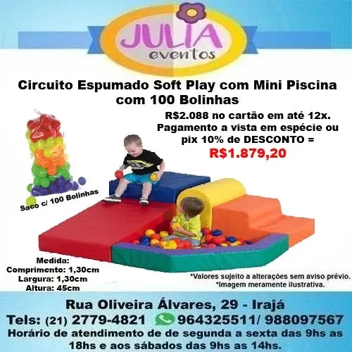 Circuito Espumado Soft Play c/ Mini Piscina com Saco c/ 100 Bolinhas Infantil