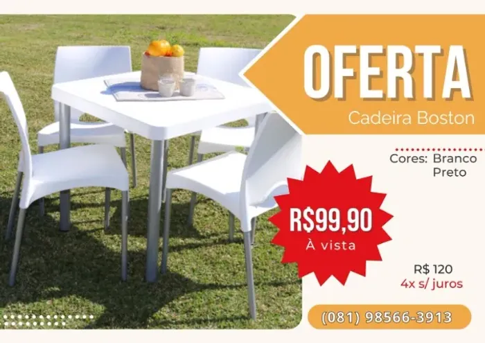 Cadeira Boston pés de alumínio Garden Life - Design Moderno em Branco e Preto!