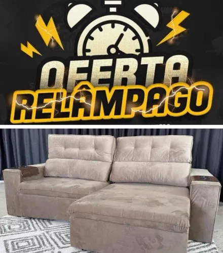 Super oferta sofá retrátil 5 lugares Niterói cor creme 