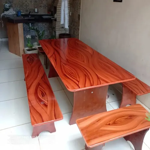 Conjunto de Mesa e Bancos de pedra ardósia
