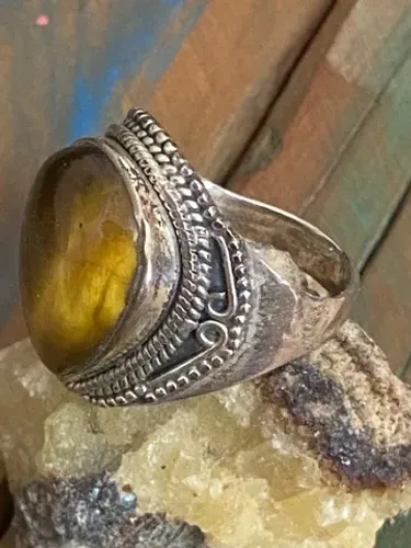 Anel Olho de Tigre natural e Prata 925 Aro 23