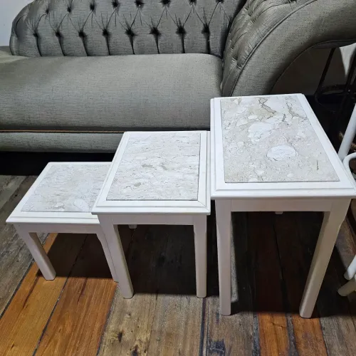 Moveis, conjunto de mesinhas ninho madeira e mármore,  decoração 