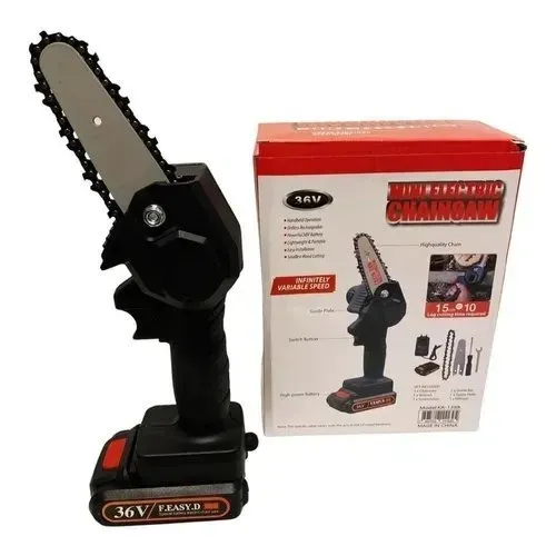 Motosserra Elétrica Portátil à Bateria 6 Polegadas, Recarregável, Bivolt, Ideal para Poda