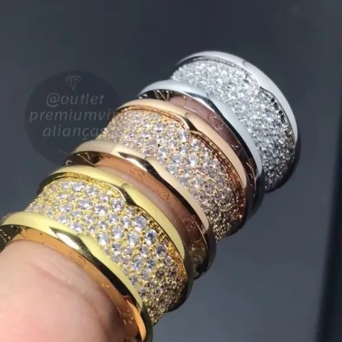 Anel bvlgari dia dos namorados cravejado 20 milesimos de ouro 18k