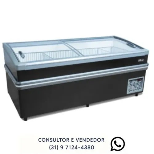 Ilha para Congelados Preta vidro Curvo Polar 2M