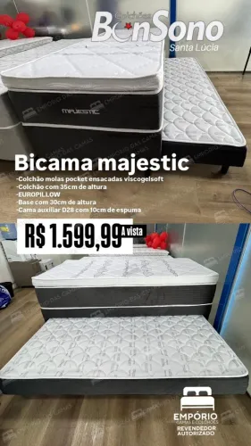 Cama Bicama molas ensacada D33 Viscogel com cama auxiliar em espuma D28 10cm Bonsono 