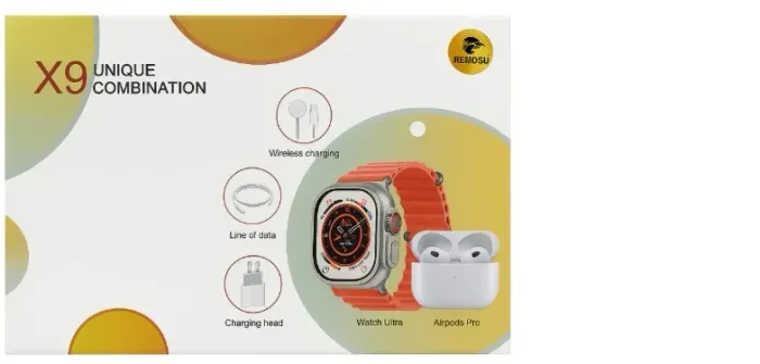 Smartwatch X9 Com 2 Pulseiras Fone Bluetooth Fonte Cabo Prata Oceano Laranja Prata