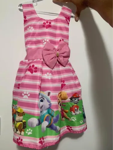 Vestido Patrulha Canina Infantil e Dinossauros - Rosa