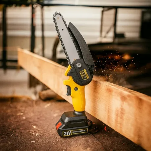 Mini Motoserra Elétrica 6 Polegadas Portátil a Bateria 21V Recarregável