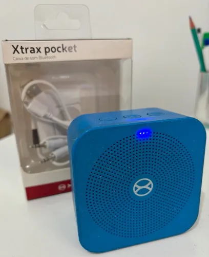 Caixa Som Portátil Xtrax Pocket Led Bluetooth 5.0 Usb Aux Cor Azul