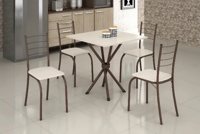Mesa de Jantar Rio 70x70 Marrom Tmp Ardososia Quadrado Off White 4Cds Marrom Teixeira
