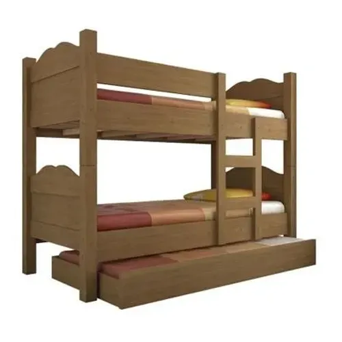 Cama Beliche Reforçada Madrid Grades de Proteção e Cama Removível Bege