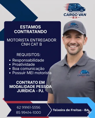 Estamos Contratando: Motorista Entregador (CNH B)