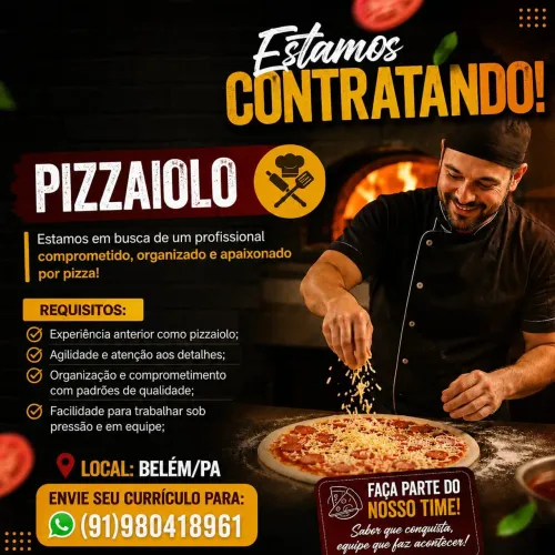 Vagas para pizzaiolo e auxiliar de cozinha